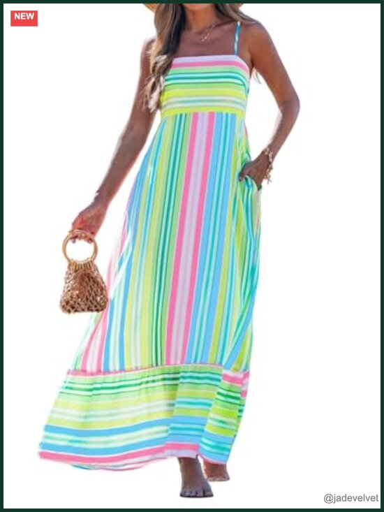Dresses & Skirts - Women's Spaghetti Strap Maxi Dress Boho A-Line Flowy Sleeveless Sun Dress